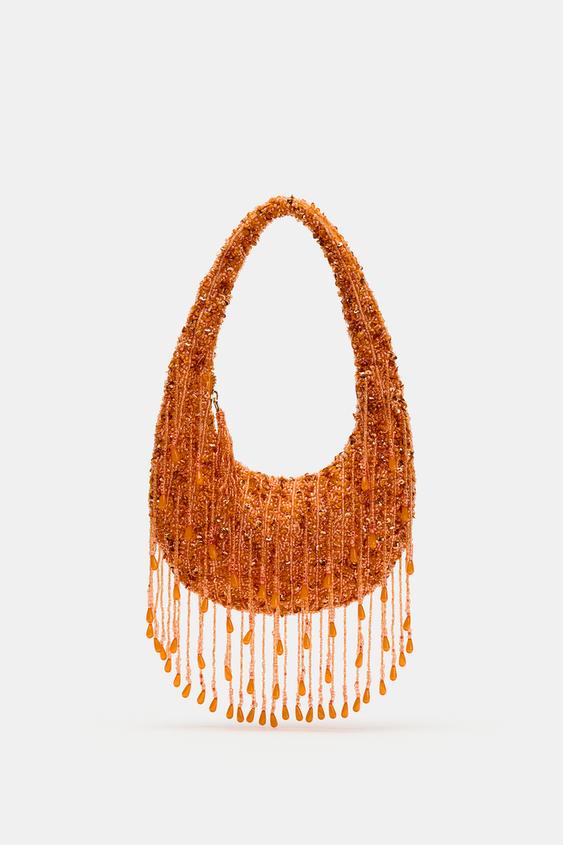 Zara BEADED SHOULDER BAG - Orange - Image 0