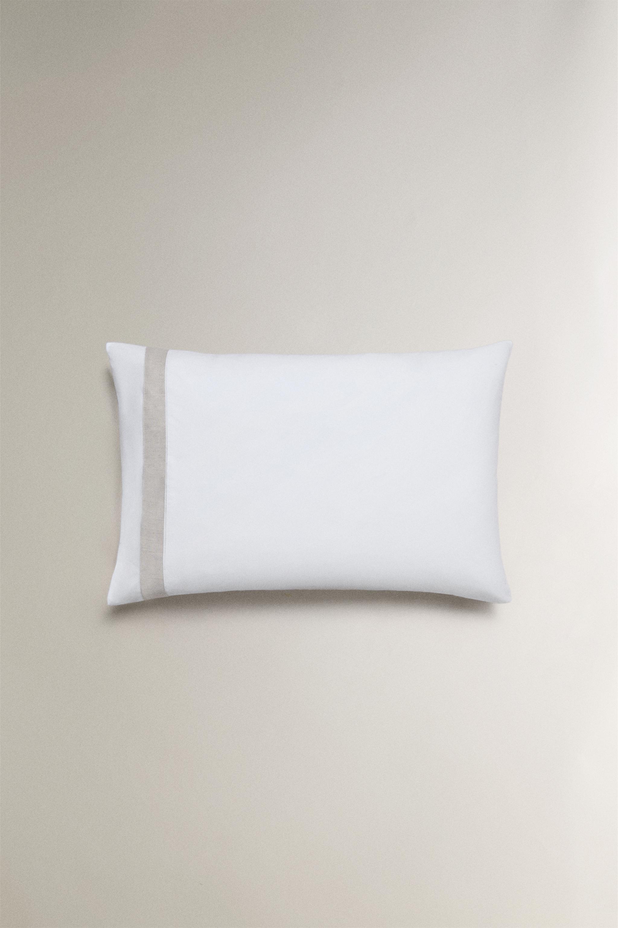 COTTON PILLOWCASE WITH LINEN BORDER