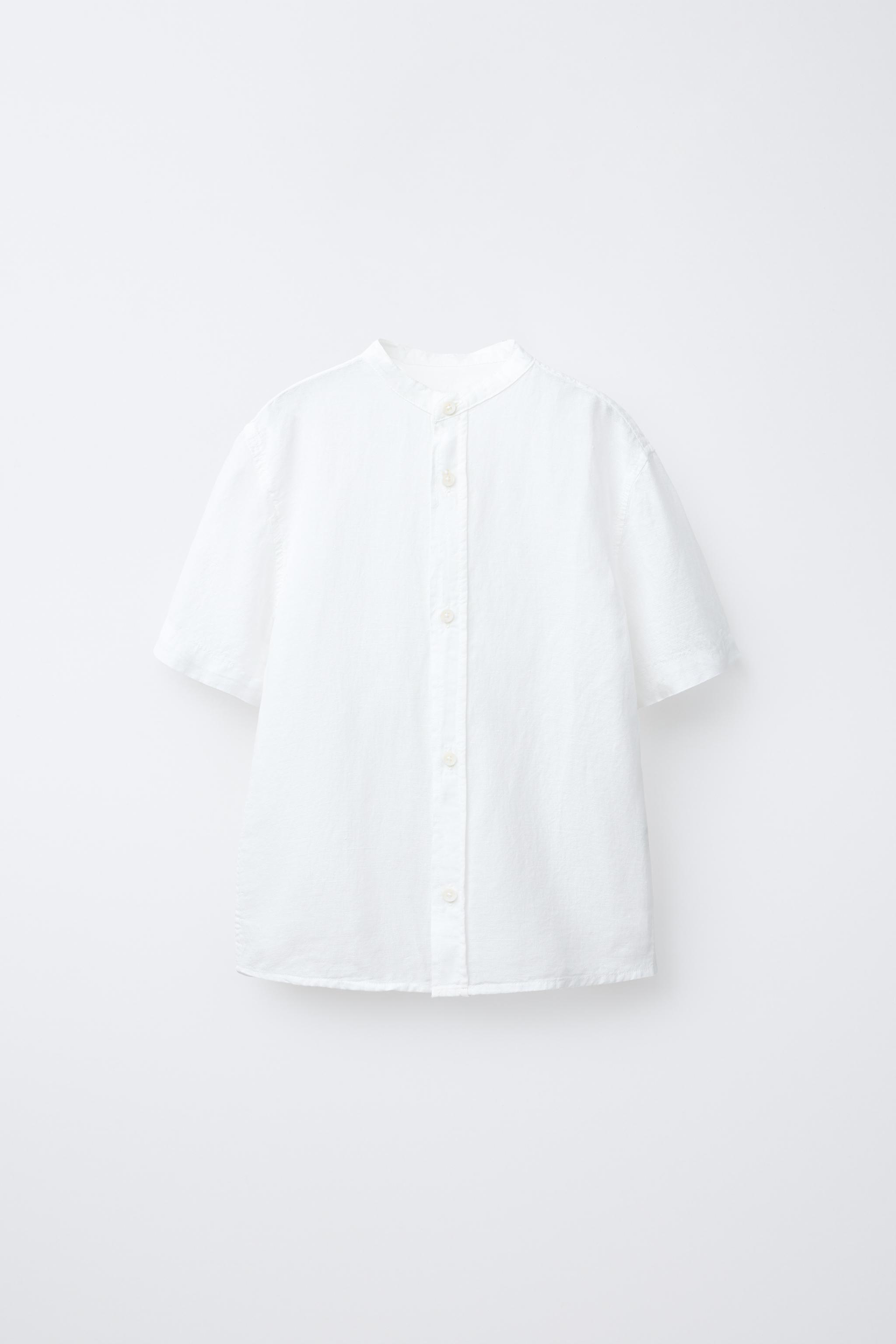 LINEN COTTON MANDARIN COLLAR SHIRT - White | ZARA Canada