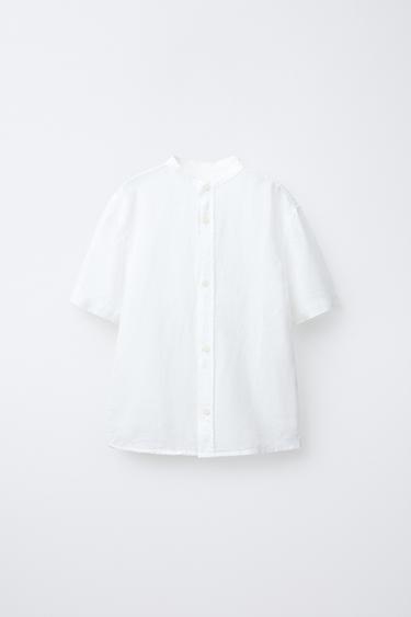 COTTON LINEN STAND COLLAR SHIRT - White by Zara