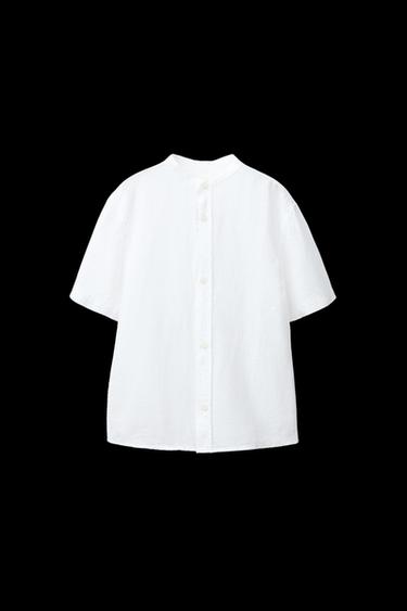 Zara COTTON LINEN MANDARIN COLLAR SHIRT - White - Image 0