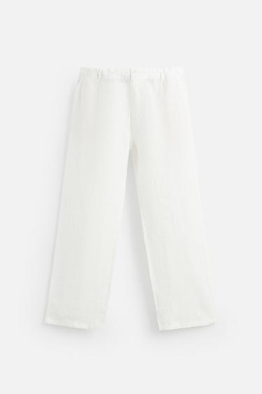 Zara RELAXED FIT 100% LINEN PANTS - White
