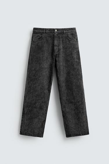 PANTALON COUPE BAGGY IMPRIMÉ DÉLAVÉ - Gris foncé de Zara
