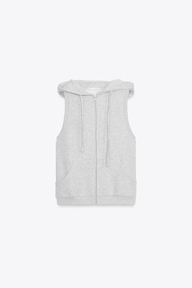 Zara HOODED PLUSH VEST - Gray marl