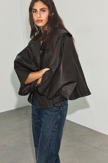Zara 可拆式翻領塗層斗篷 - 深棕色