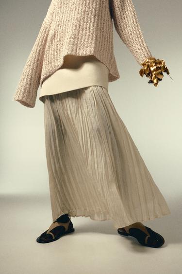Zara MIXED PLEATED KNIT SKIRT - Mid-ecru
