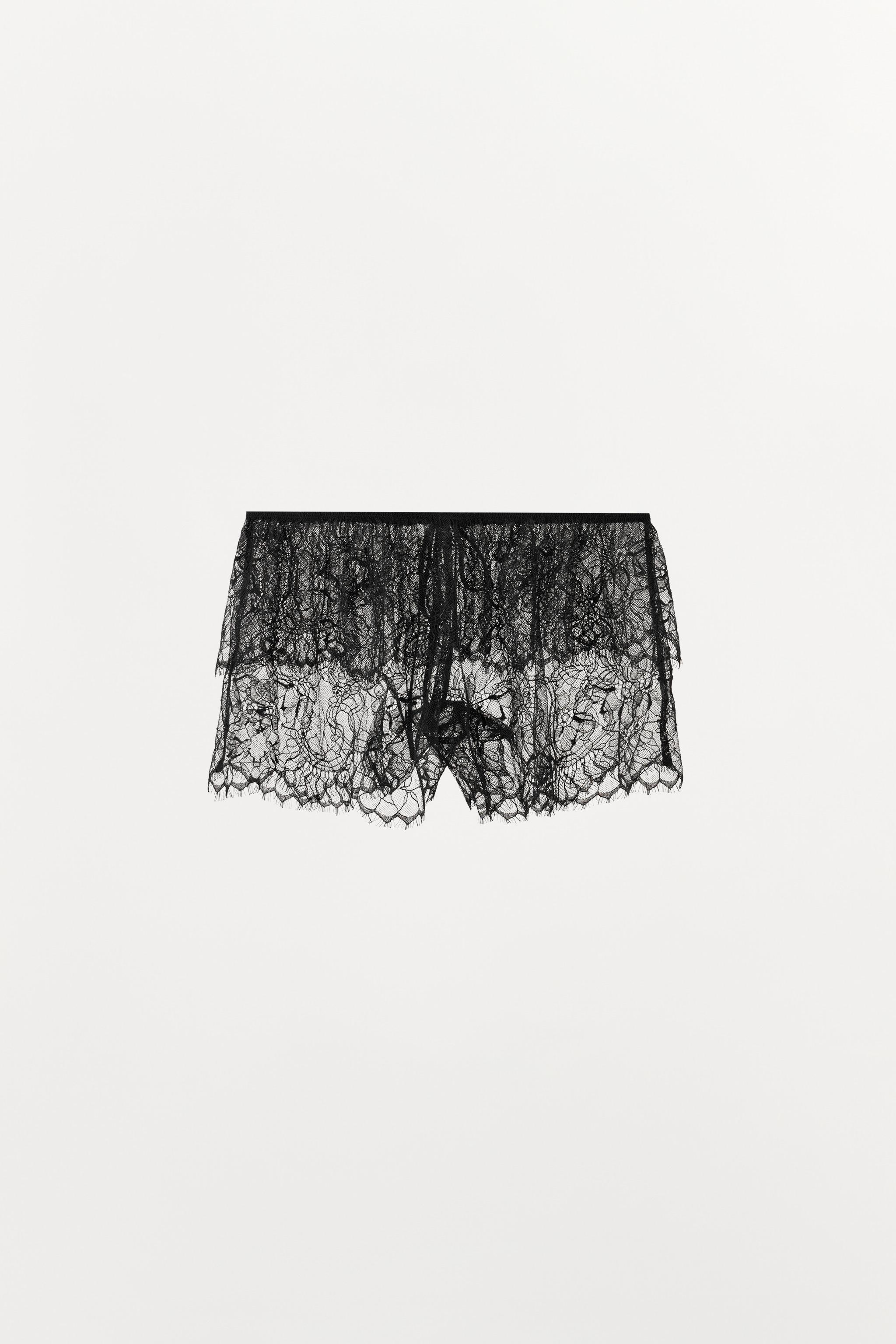 【値下げ中16444→15555】draw lace bra shorts 巾着 SEMI-SHEER LACE SHORTS - Black | ZARA South Africa