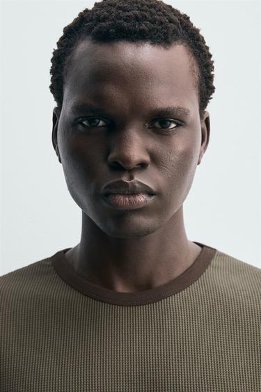 WAFFLE-KNIT TEXTURED T-SHIRT - mid khaki by Zara - Image 4