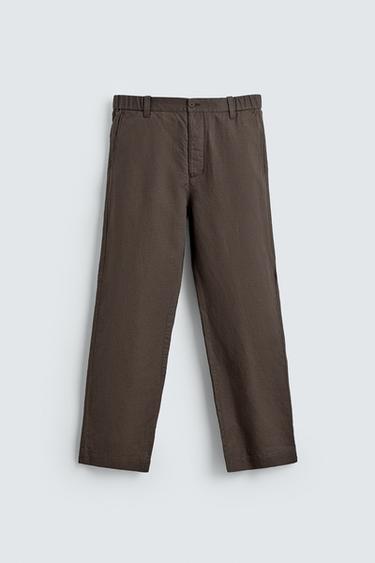 HEMP/COTTON STRAIGHT-LEG TROUSERS - Brown by Zara