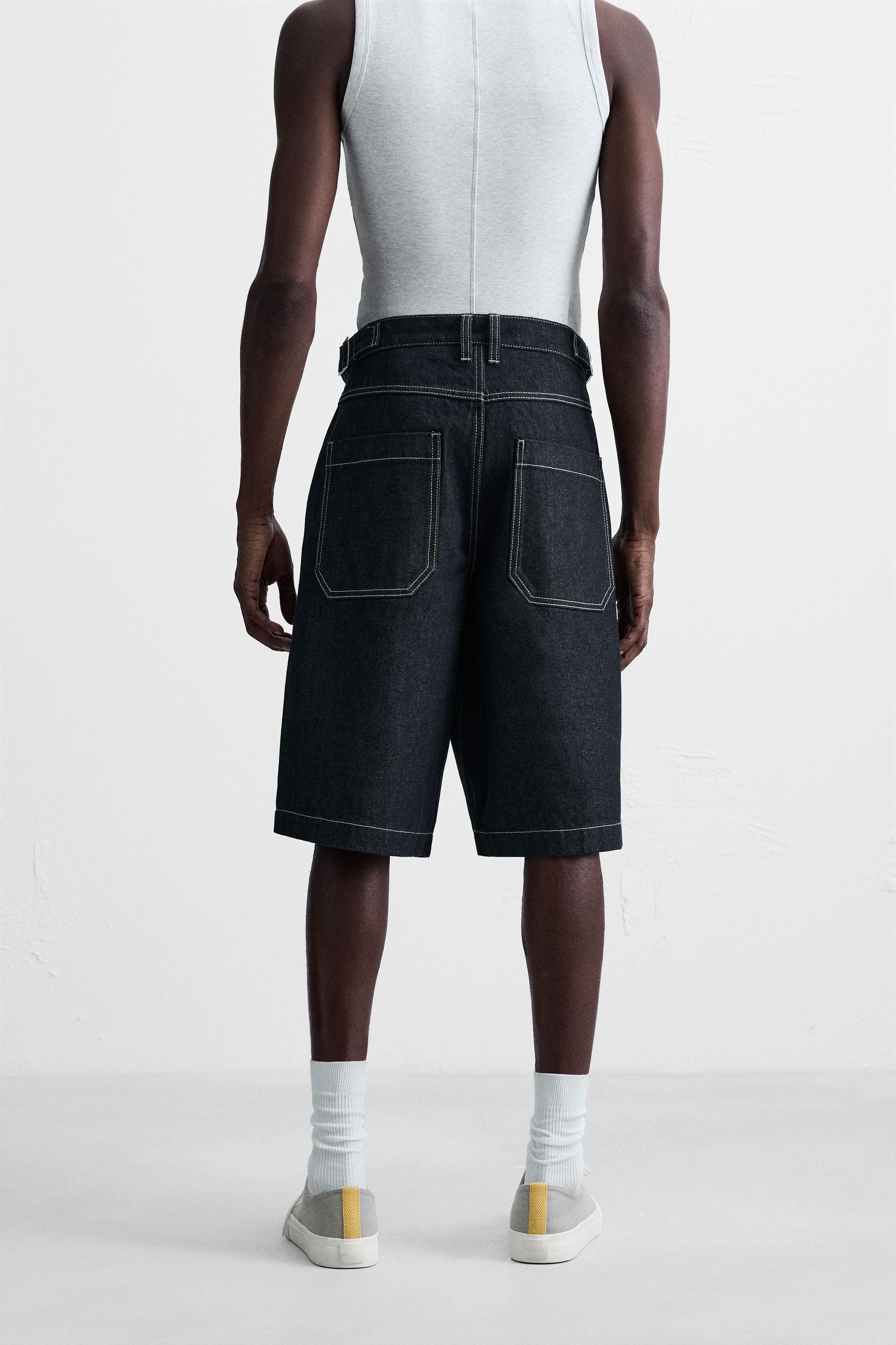 BELTED BAGGY FIT DENIM SHORTS - Blue | ZARA Canada