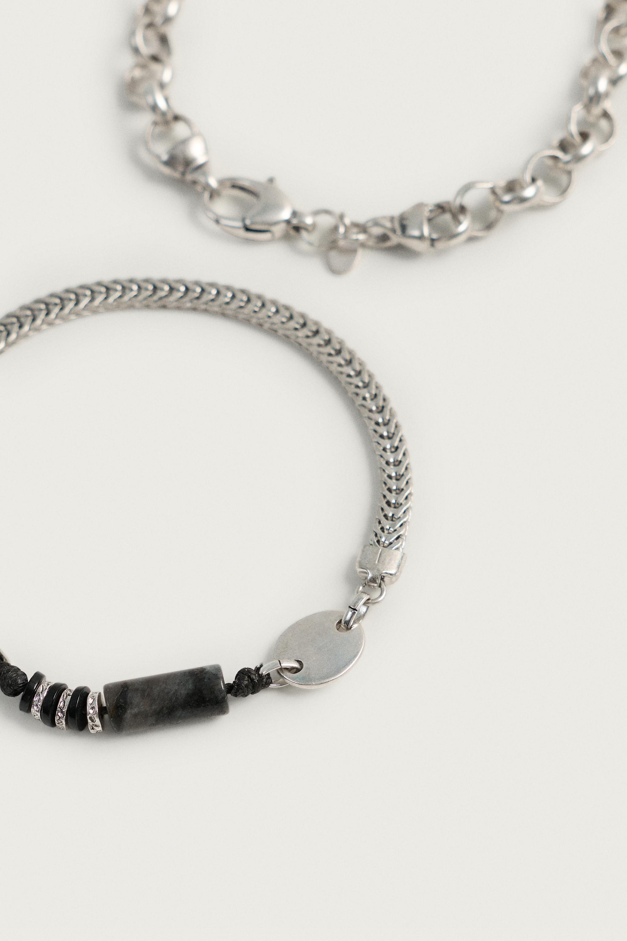 Мужские аксессуары Zara PACK OF 2 CONTRASTING BRACELETS — фото 5