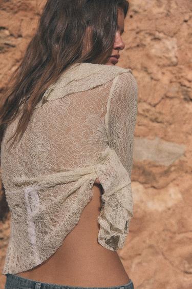 SPARKLY LACE TOP WITH RUFFLES - Ecru by Zara - Image 3