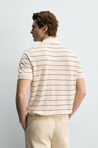 POLO EN MAILLE LIN - COTON À RAYURES - Écru de Zara - Image 2
