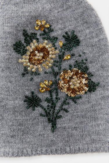 BONNET BEANIE BRODERIES FLEURS FANTAISIE - Gris de Zara - Image 3
