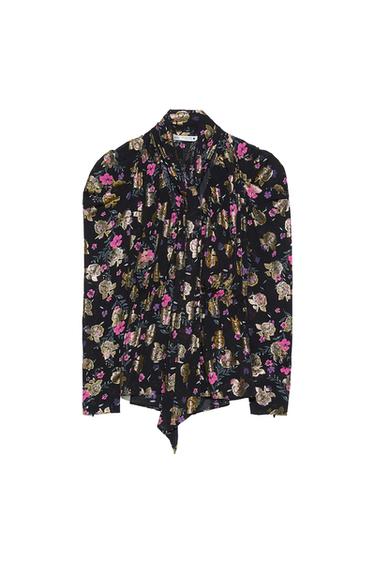 PRINTED BLOUSE WITH METALLIC THREAD