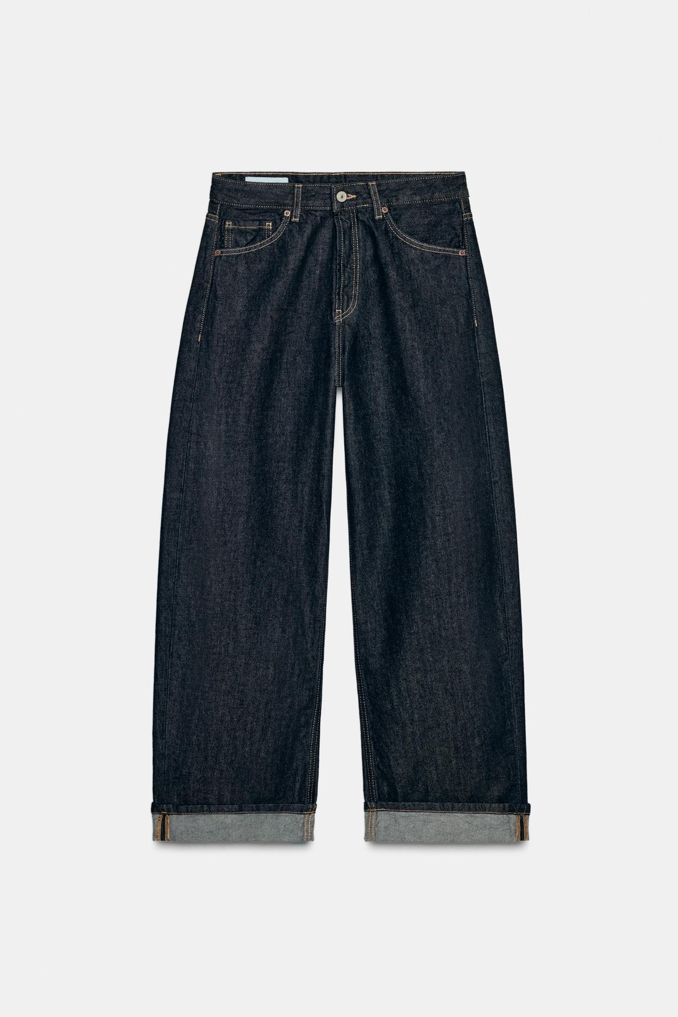 Zara Trf Baggy Folded Orta Bel Jean görsel 8