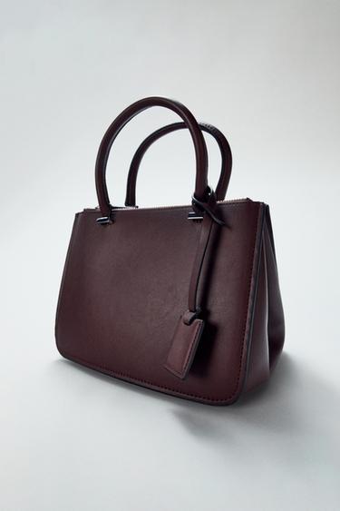 Zara DOUBLE HANDLE MINI CITY BAG - Burgundy Red
