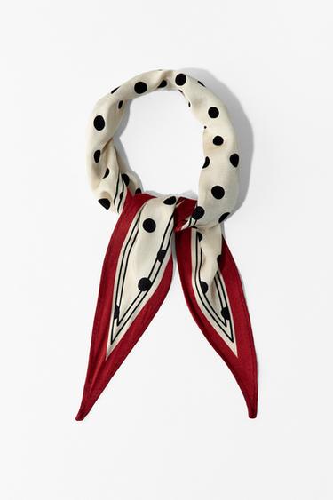 Zara SATIN POLKA DOT MINI BANDANA - Ecru