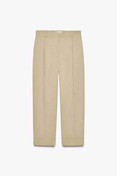 CHINO TROUSERS WITH TURN-UP HEMS - Light camel by Zara