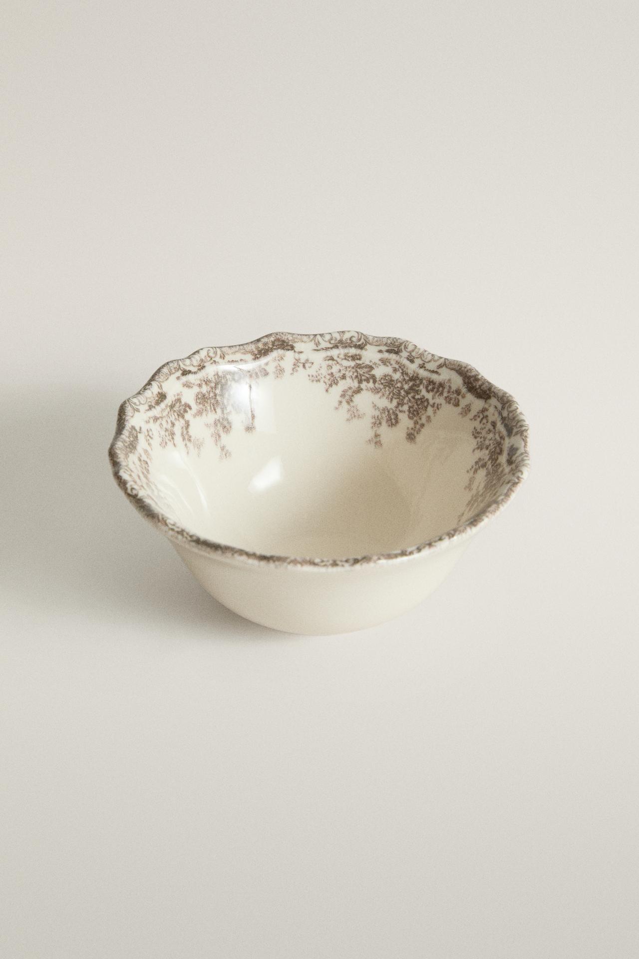 FLORAL EARTHENWARE SNACK BOWL — Brown