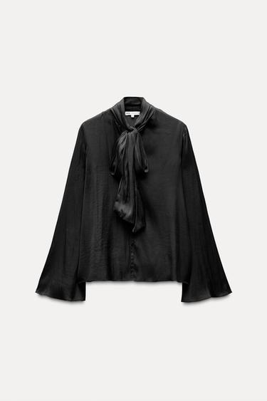 Zara TIED BLOUSE ZW COLLECTION - Black