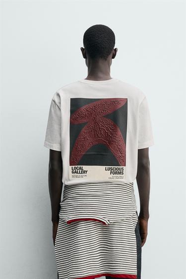 Zara RAISED GRAPHIC T-SHIRT - White