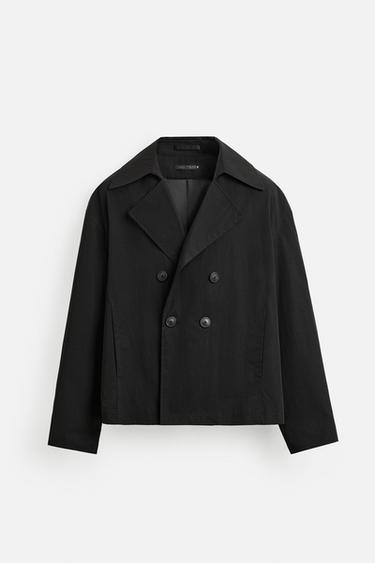 Zara SHORT TECHNICAL FABRIC TRENCH COAT - Black - Image 0