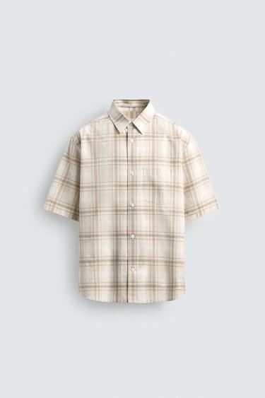 REGULAR FIT CHECK SHIRT - Sand by Zara - Image 6