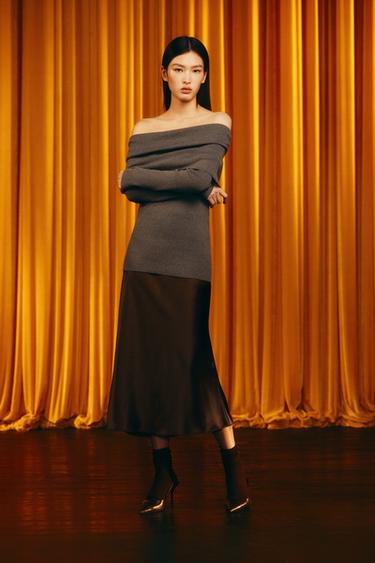 Zara 平口針織衫 - 暗灰褐色