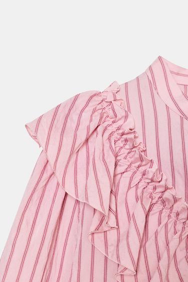 STRIPED SHIRT WITH RUFFLES - Pink by Zara - Image 7