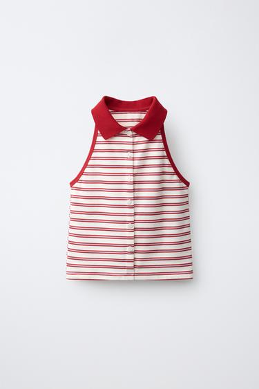 PIQUÉ HALTER NECK POLO SHIRT - striped by Zara