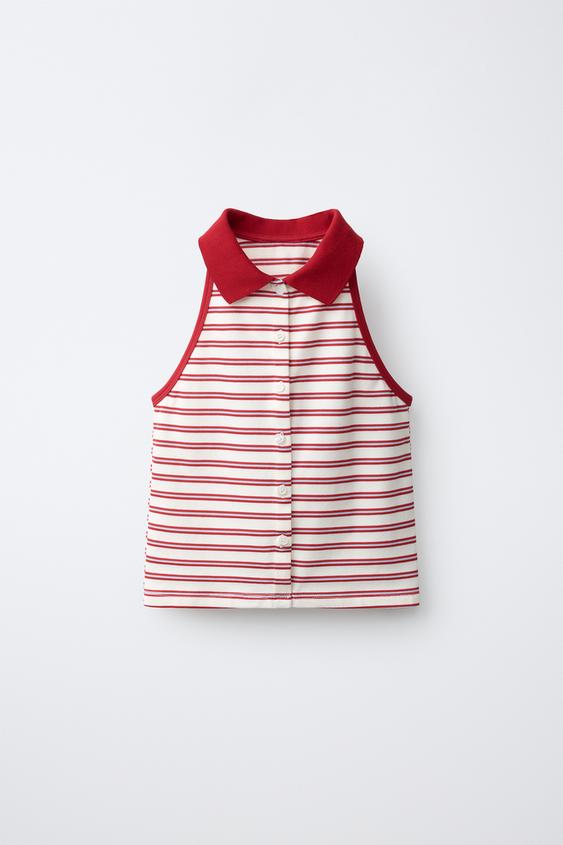 PIQUÉ HALTER NECK POLO SHIRT - striped by Zara - Image 0