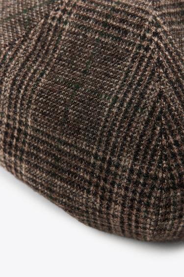 BÉRET À CARREAUX AVEC LAINE - Marron clair de Zara - Image 2