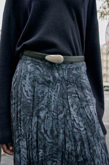 JUPE MI-LONGUE IMPRIMÉE AVEC CEINTURE - bleu/noir de Zara - Image 3