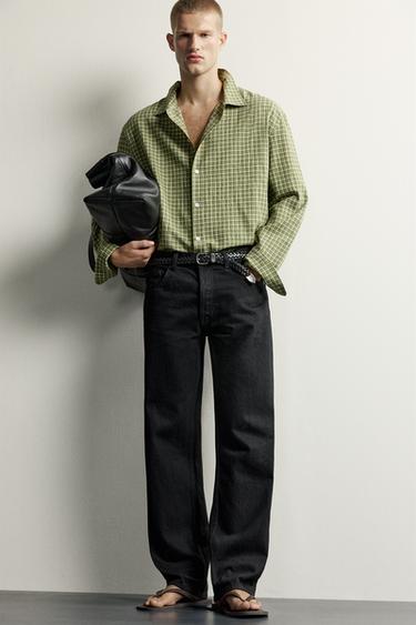 Zara 格紋飄逸襯衫 - 中綠色