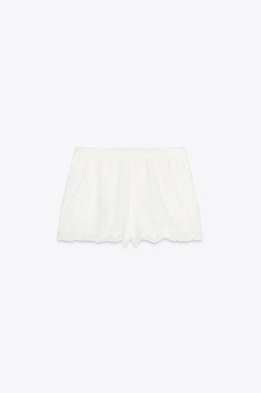 EMBROIDERED FLORAL PYJAMA SHORTS - Oyster-white by Zara - Image 2