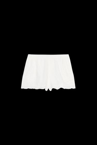 PYJAMA-SHORTS MIT BLUMENSTICKEREI - Cremefarben von Zara