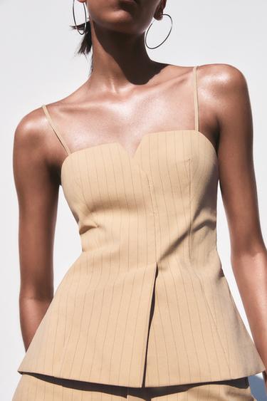 PLEATED STRIPE TOP - Sand / Black by Zara - Image 1