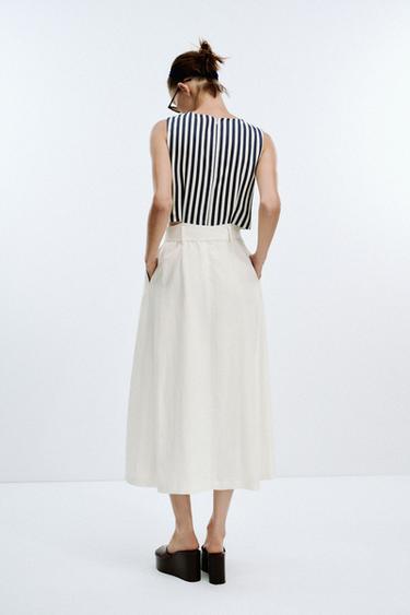 BELTED LINEN BLEND LONG DRESS - Oyster-white by Zara - Image 2