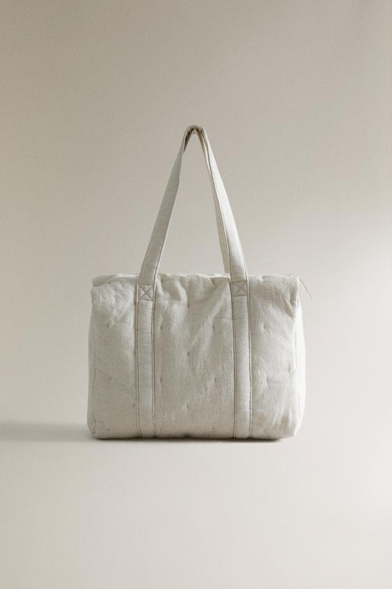 PLAIN LINEN POPLIN MATERNITY BAG Ecru ZARA Ireland