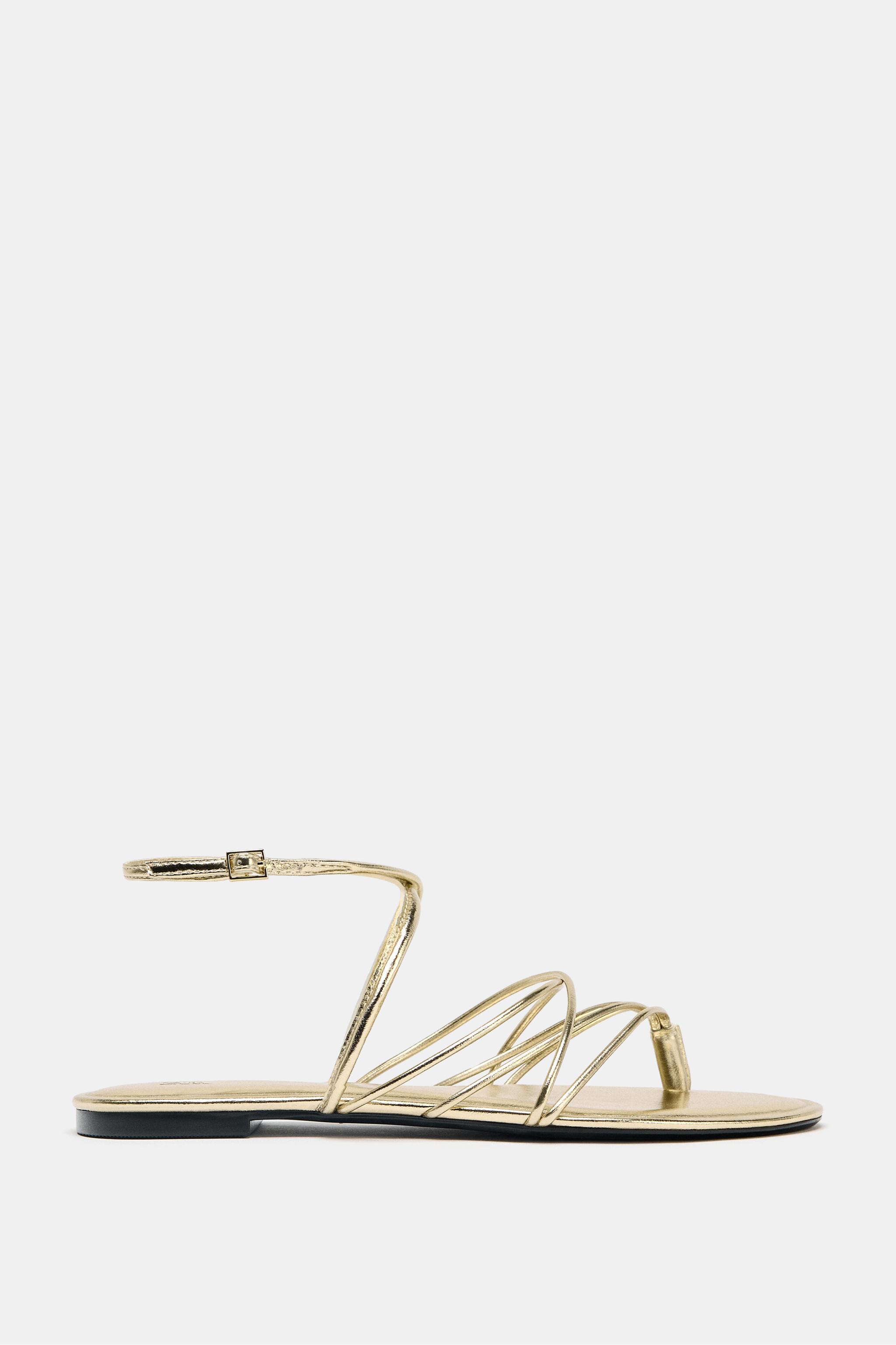 GOLD STRAPPY FLAT SANDALS Gold ZARA Spain1