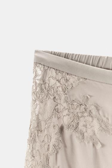 SATIN TROUSERS WITH LACE TRIM AND VENTS - Grey by Zara - Image 5