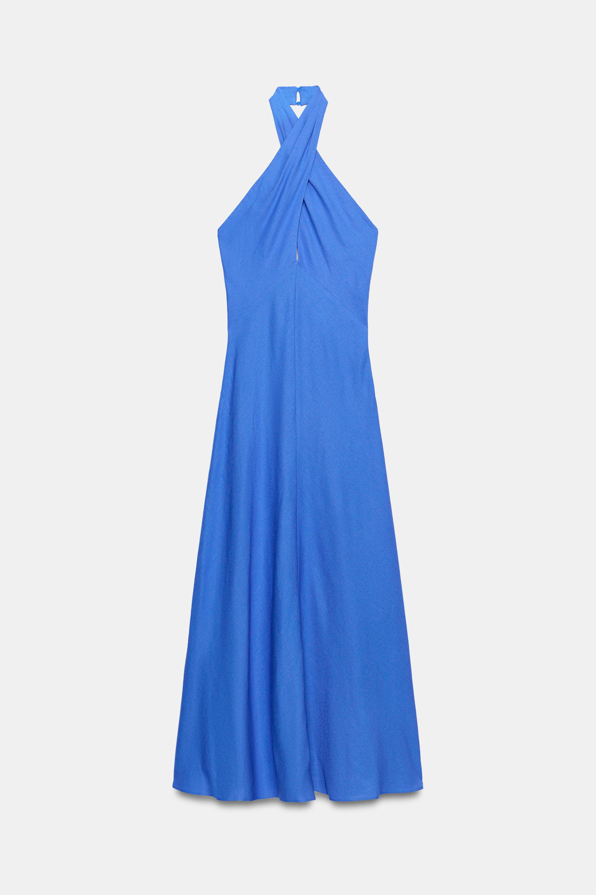 Женские платья Zara LINEN HALTER MIDI DRESS — фото 7