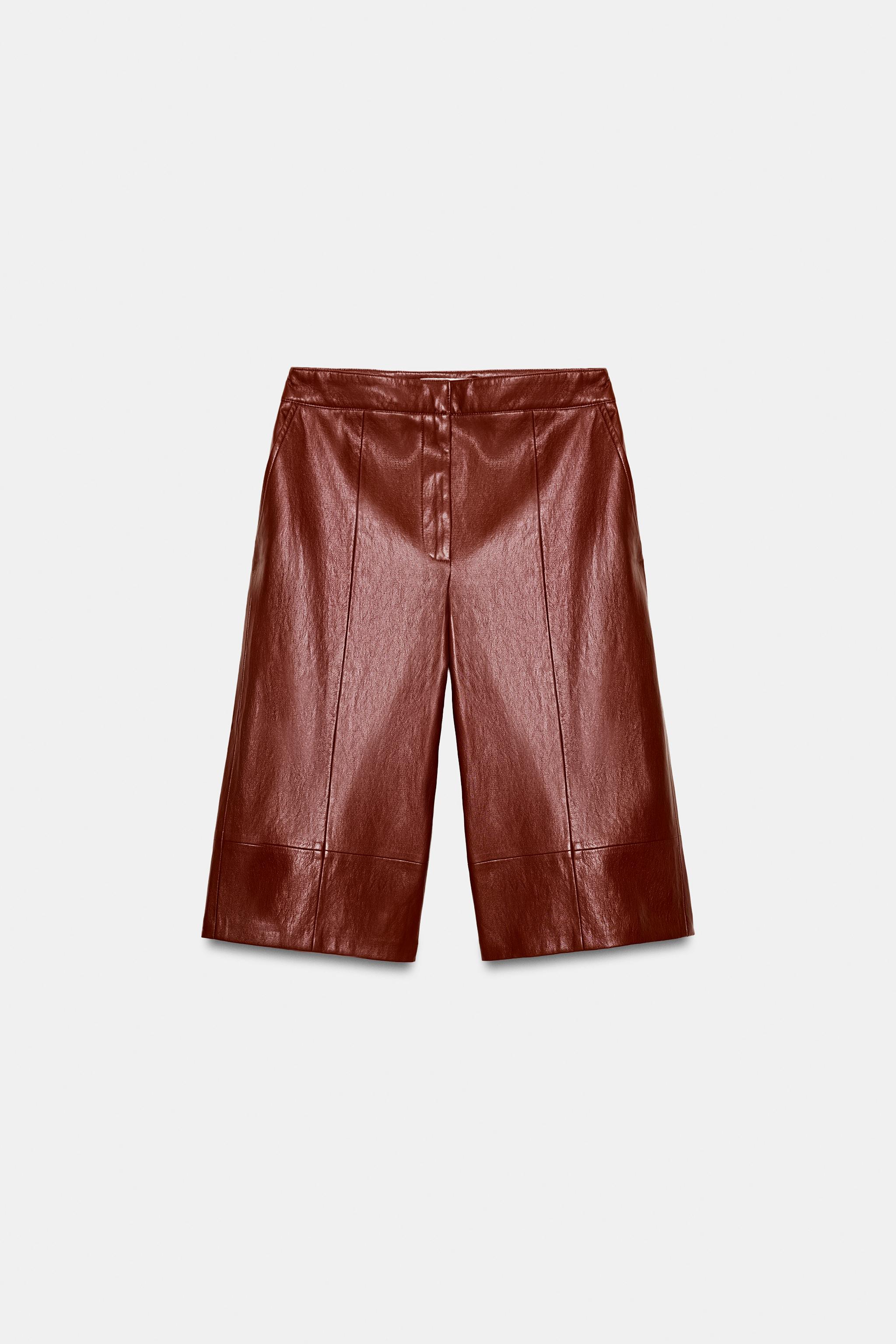 フェイクレザーロングバミューダパンツ - レッドブラウン | ZARA Japan