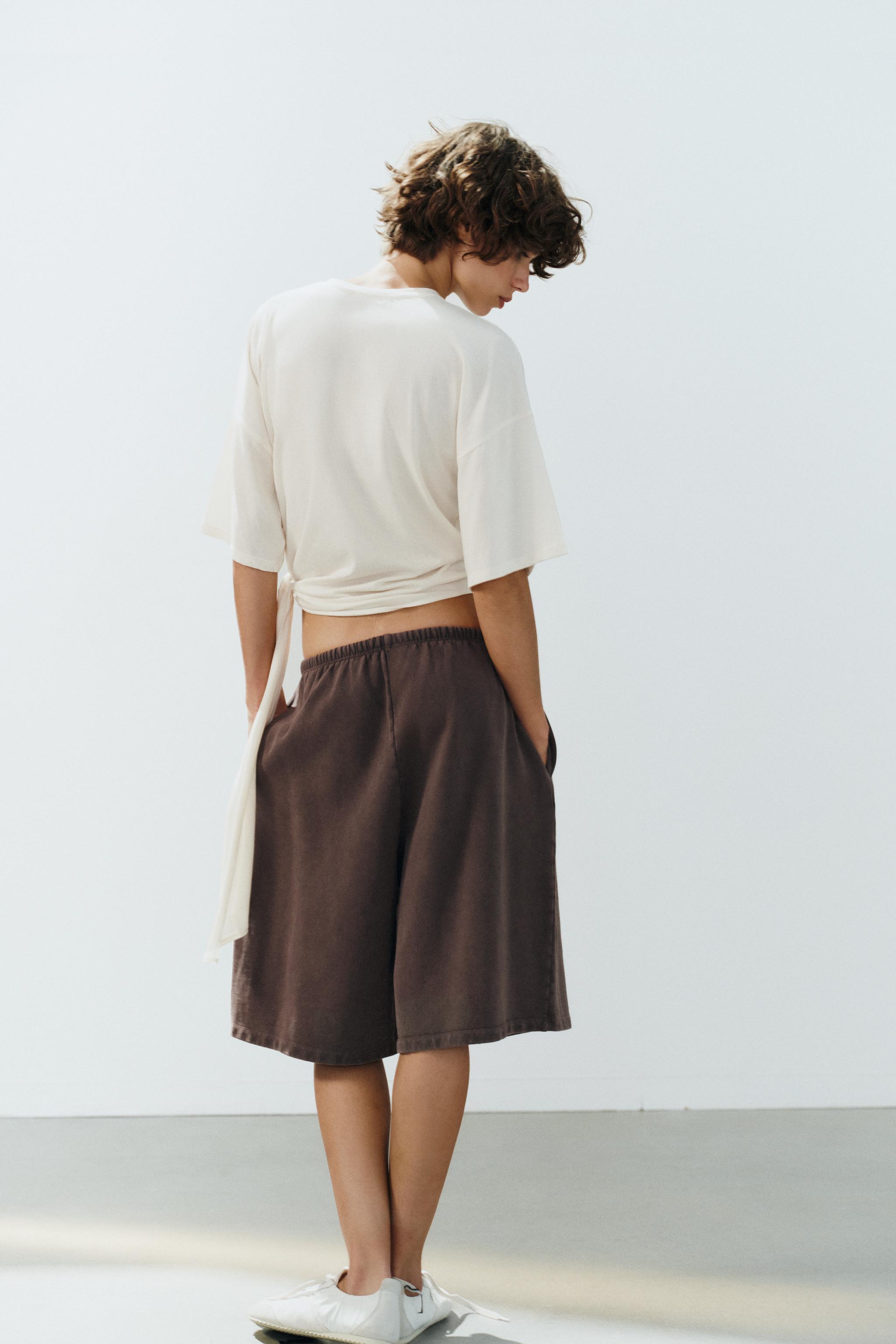 Женские шорты Zara WASHED DRAWSTRING BERMUDA SHORTS — фото 4