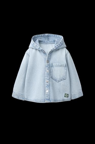 DENIM OVERSHIRT WITH HOODIE - Light blue by Zara