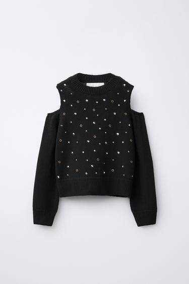 JERSEI DE PUNT CUT OUT STRASS - Negre de Zara