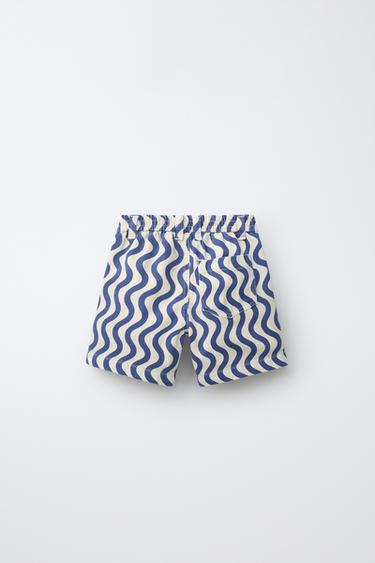 SHORT EN SERGÉ À ONDES GÉOMÉTRIQUES - Écru / Bleu de Zara - Image 1