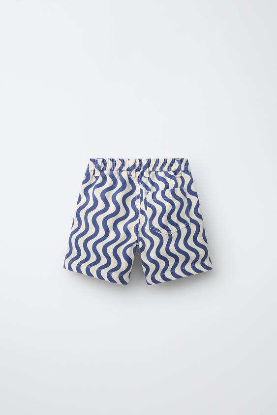 SHORT EN SERGÉ À ONDES GÉOMÉTRIQUES - Écru / Bleu de Zara - Image 1