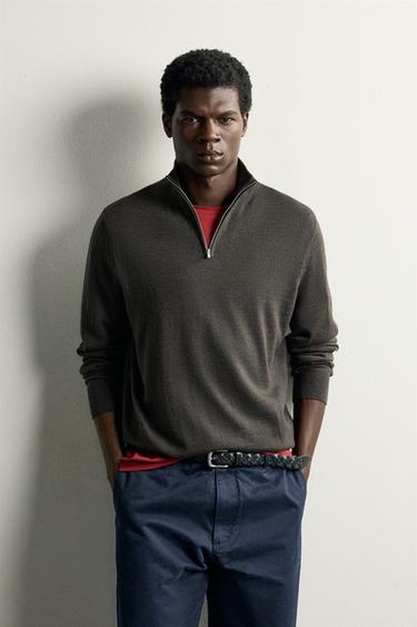 100% WOOL QUARTER-ZIP SWEATER — Green 2